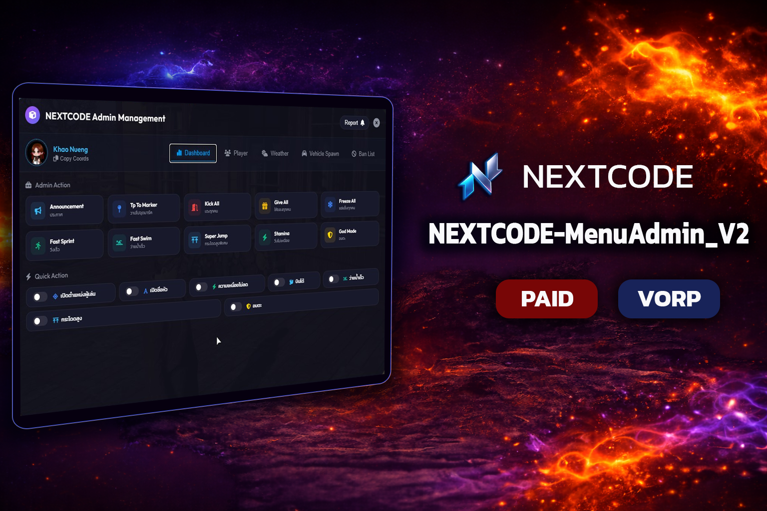 👑 NEXTCODE MenuAdmin v2 - RedM Admin Suite (VORP)