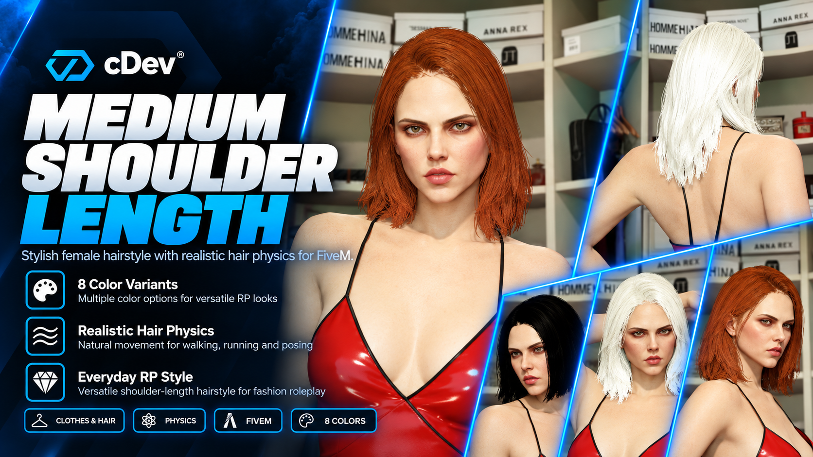 [cDev] Female Hair #21 | Medium Shoulder Length | Physics | 8 Colors