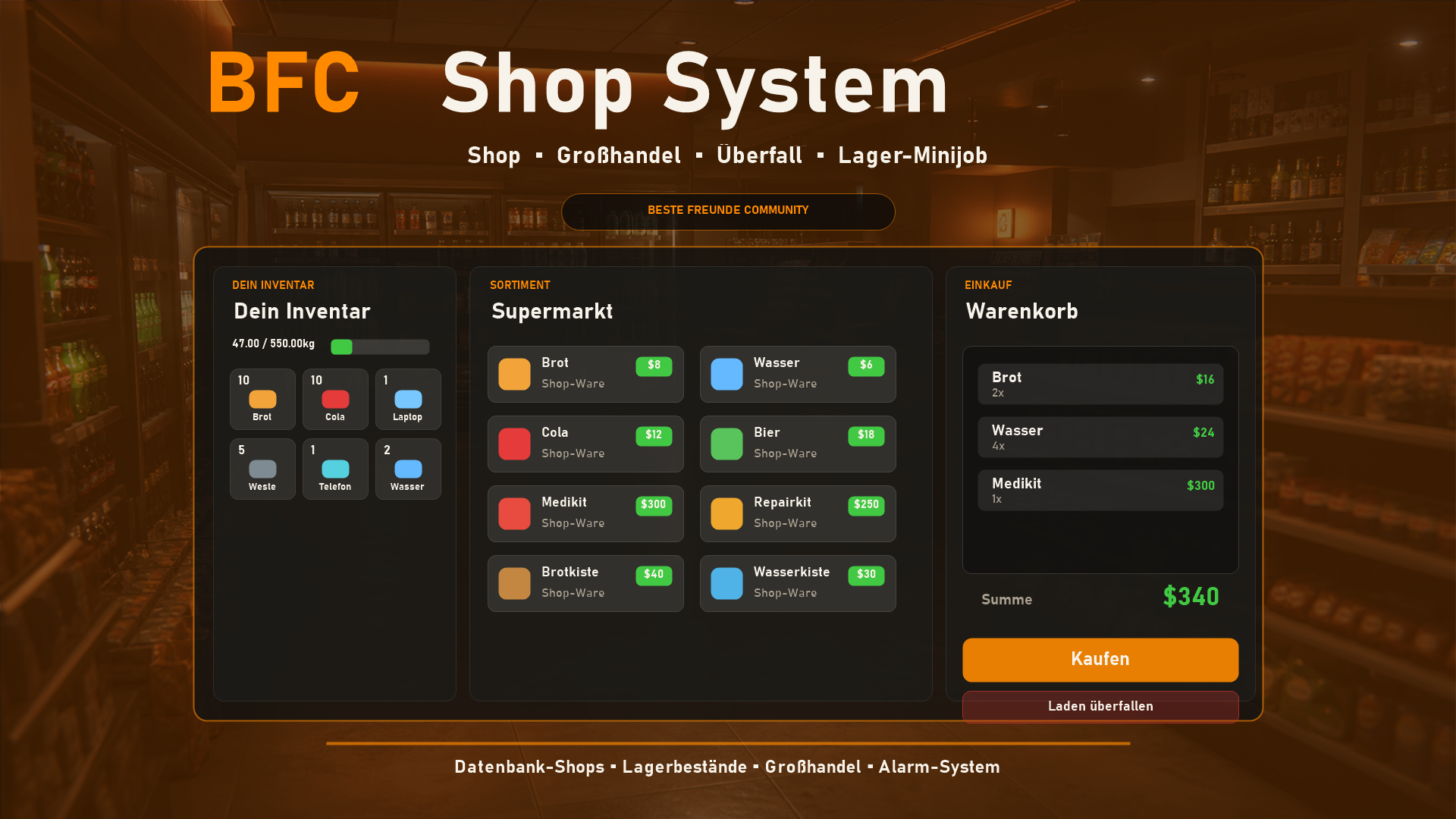 Shop System | FiveM Shops, Großhandel, Lager-Minijob & Überfall