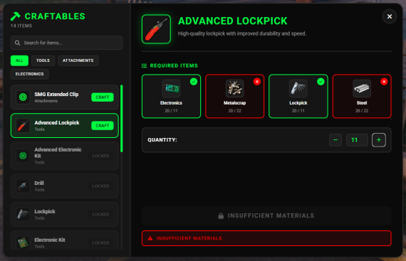 Advanced Crafting System for Qbox