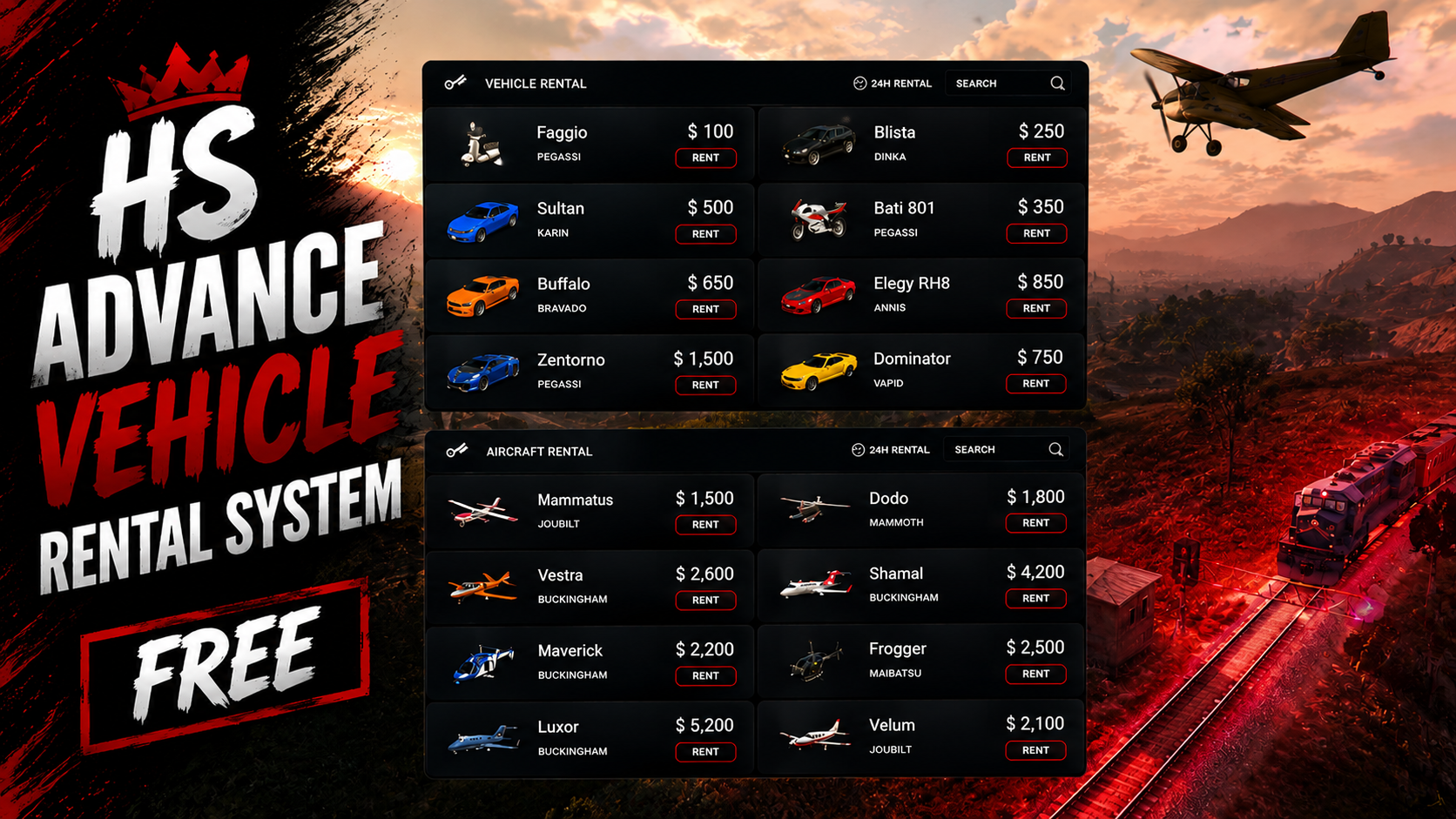 Advanced Vehicle Rental System [ ESX & QBCore and  QBOX]