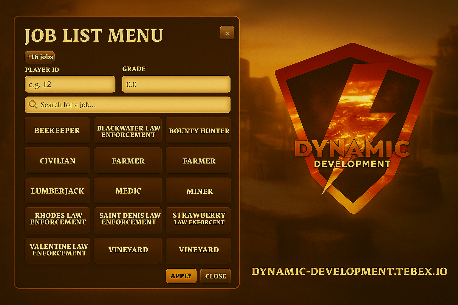 DynaDev Admin Job Menu