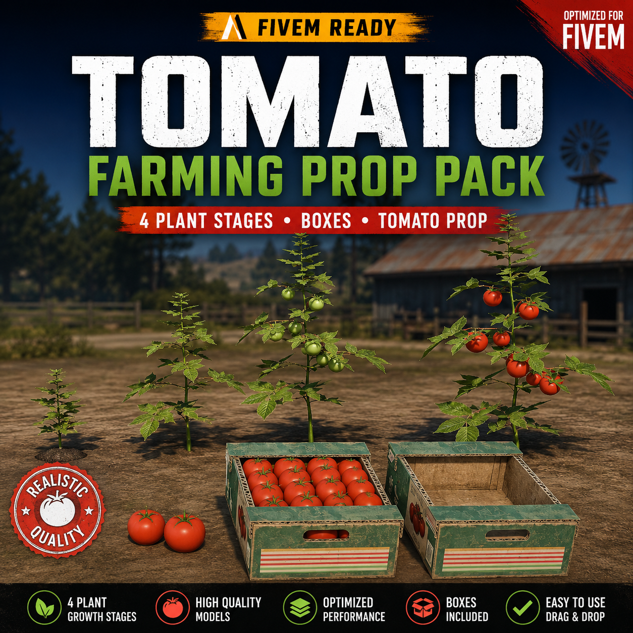 Realistic growing Tomato Farming Prop Pack for FiveM