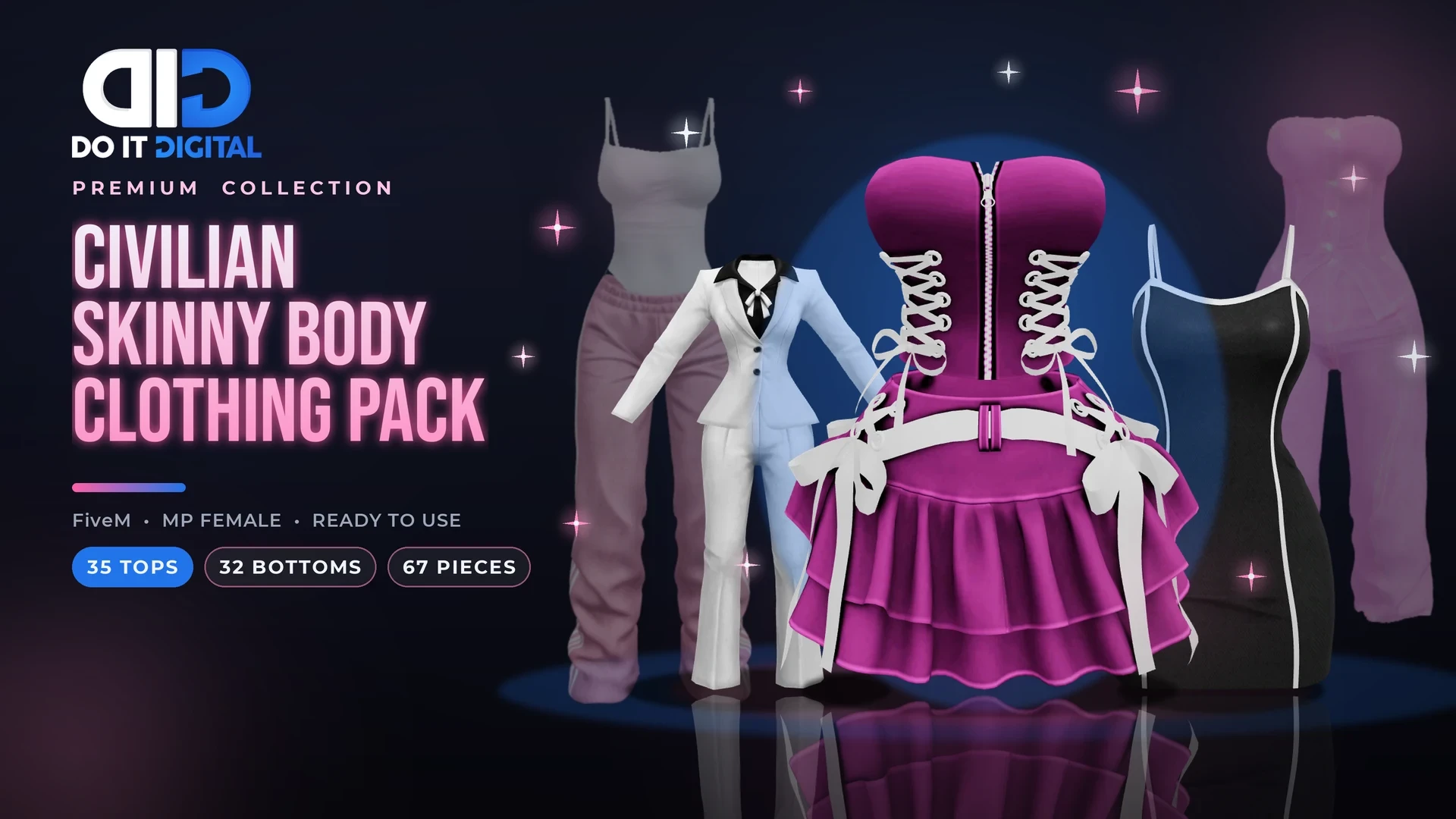 Fivem Civilian Skinny Body Clothing Pack | 67 Female Outfits
