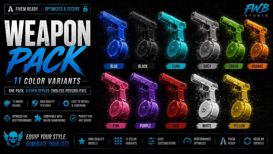 Automatic Pistol Pack | 11 Colour Variants | AP Pistol Pack | Fivem ESX / QBCore / Qbox