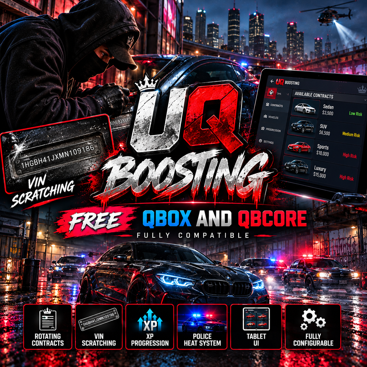 FREE QBCORE & QBOX  BOOSTING SCRIPT WITH VIN SCRATCH