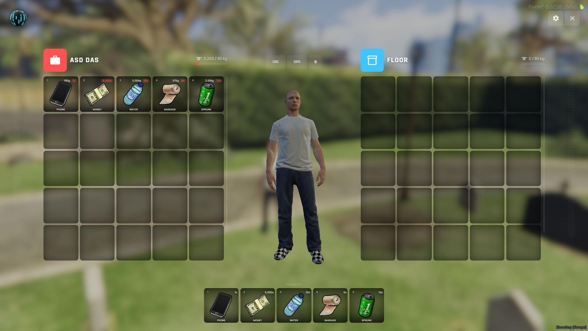 ORB Inventory — the reskinned ox_inventory interface with player preview and hotbar