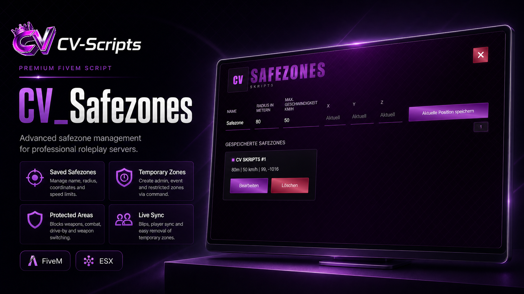 CV_Safezones — Intelligentes Safezone- & Zonenmanagement für FiveM ESX