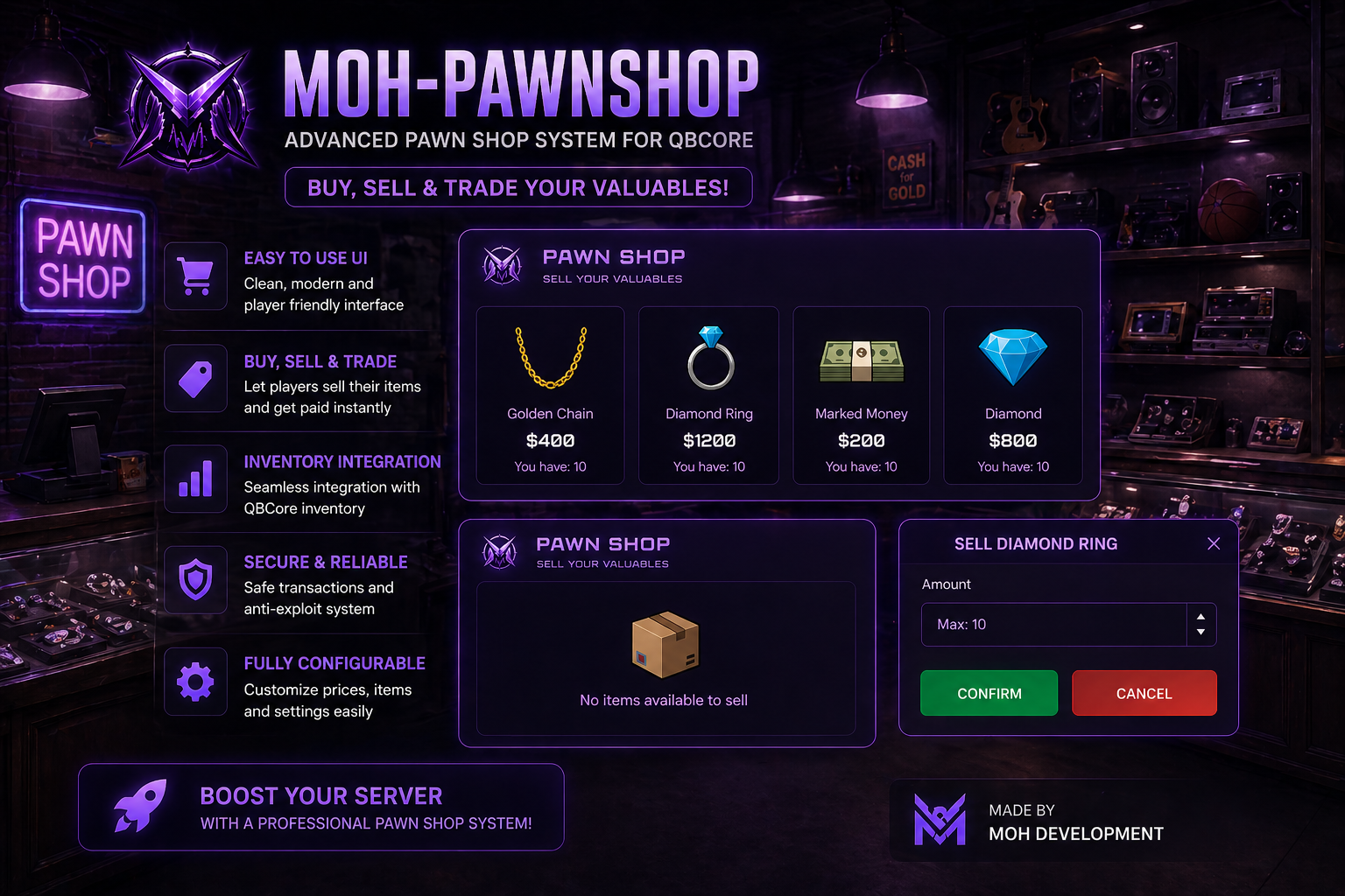 Moh Pawn Shop Open source | Animated UI | All Inventories | All Targets