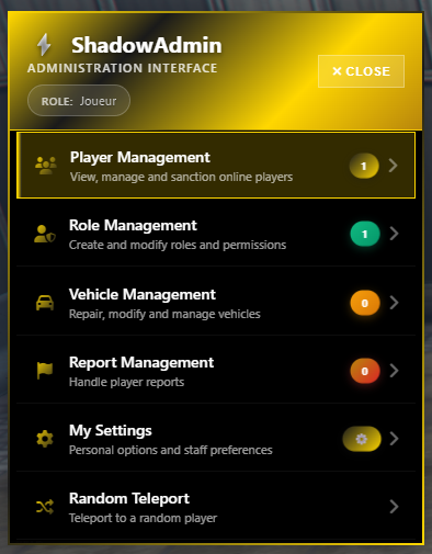 ShadowAdmin — Complete Admin Menu | ESX / QBCore / Standalone | Discord Logs | Roles & Permissions