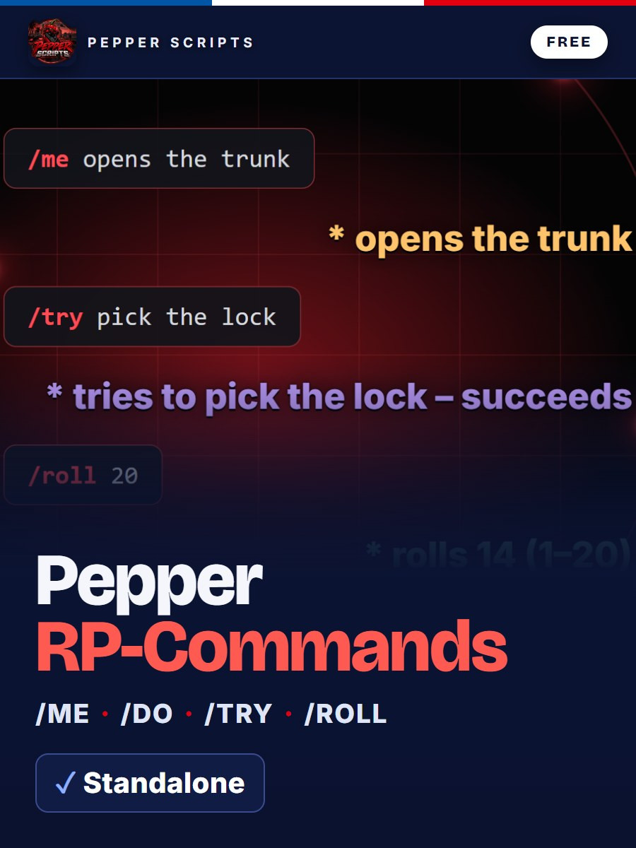 Pepper RP-Commands – Free FiveM /me /do /try /roll