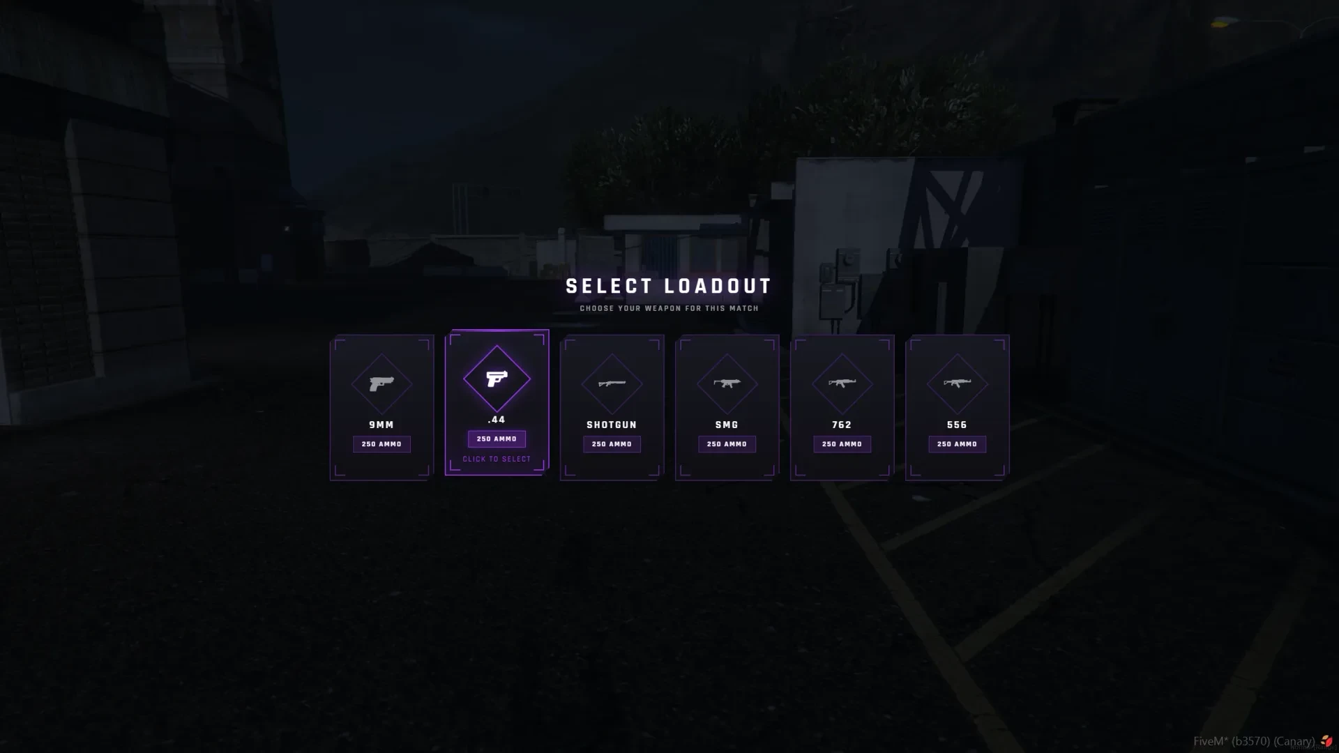 The loadout selection screen before spawning