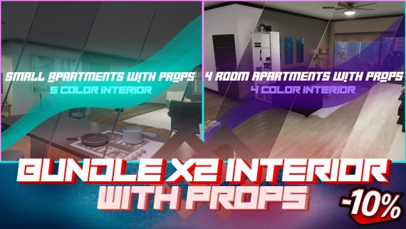 [BUNDLE MLO ] FURNISHED SHELL - 4 Rooms Apartments X 5 Small Apartments | Props and Interior Color