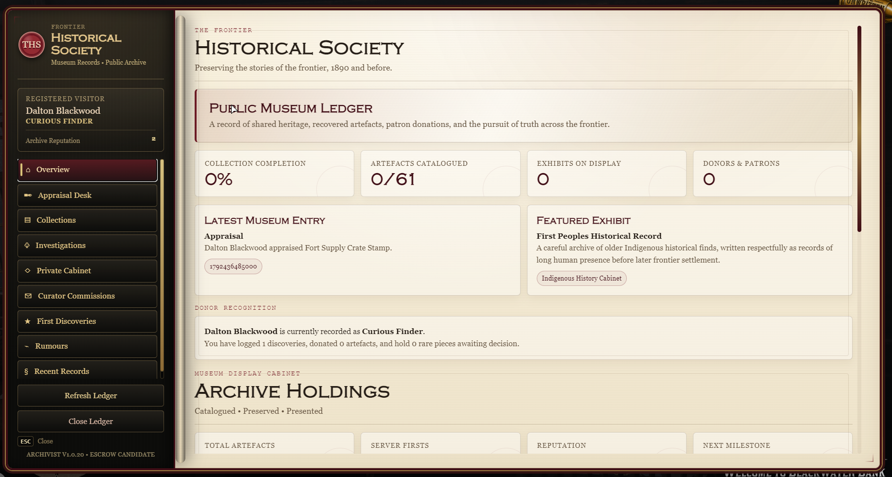 Hypas Archivist — (VORP, RedM)  Advanced Exploration, Artefacts & Museum System