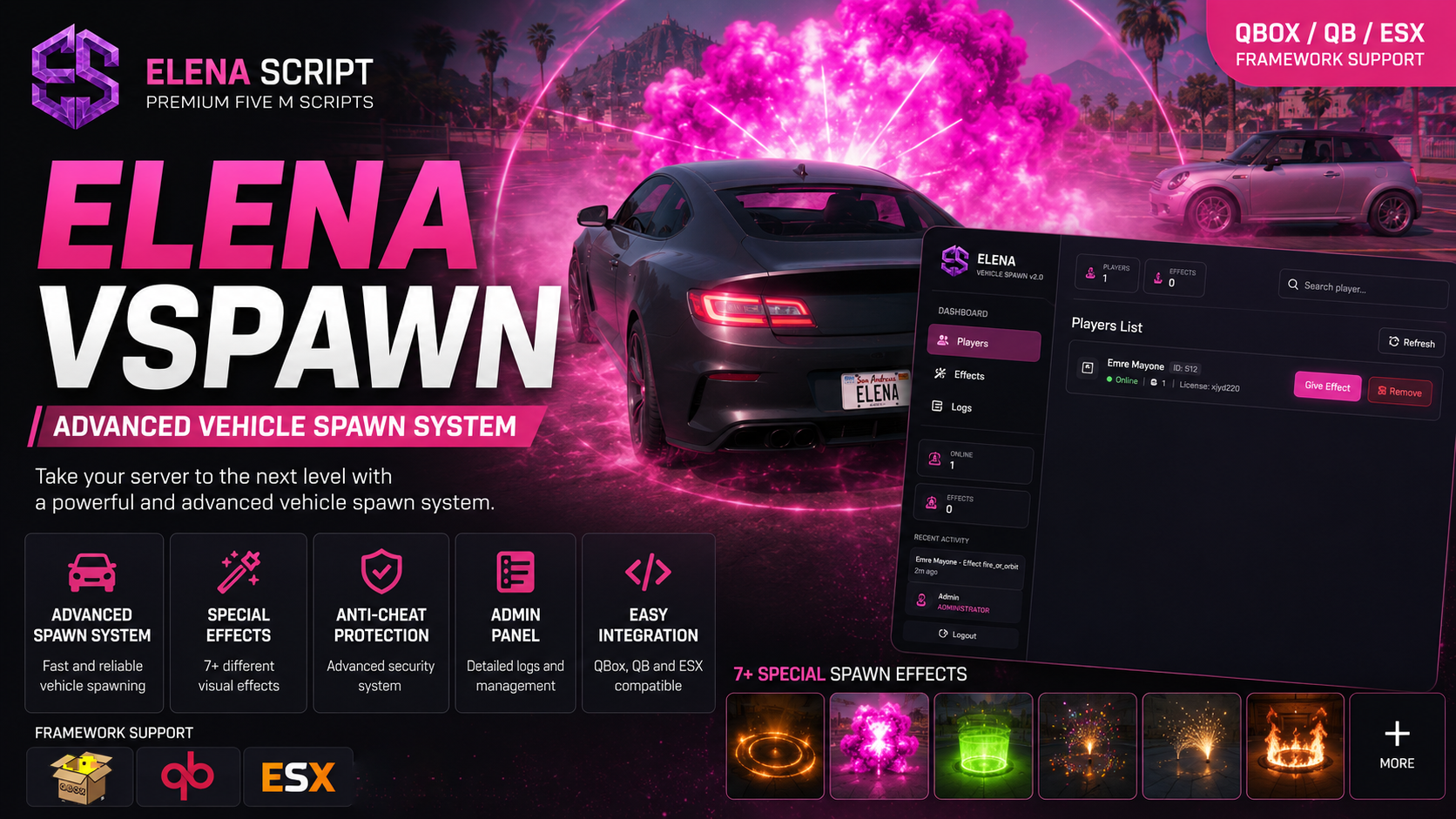 Elena Vehicle Spawn v2.0 | Premium Effects + Admin Panel | QB / QBOX / ESX