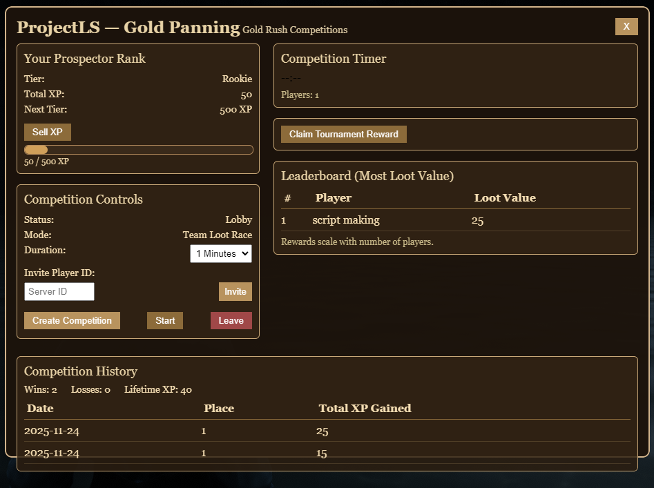 🌟 ProjectLS – Gold Panning Competition System
