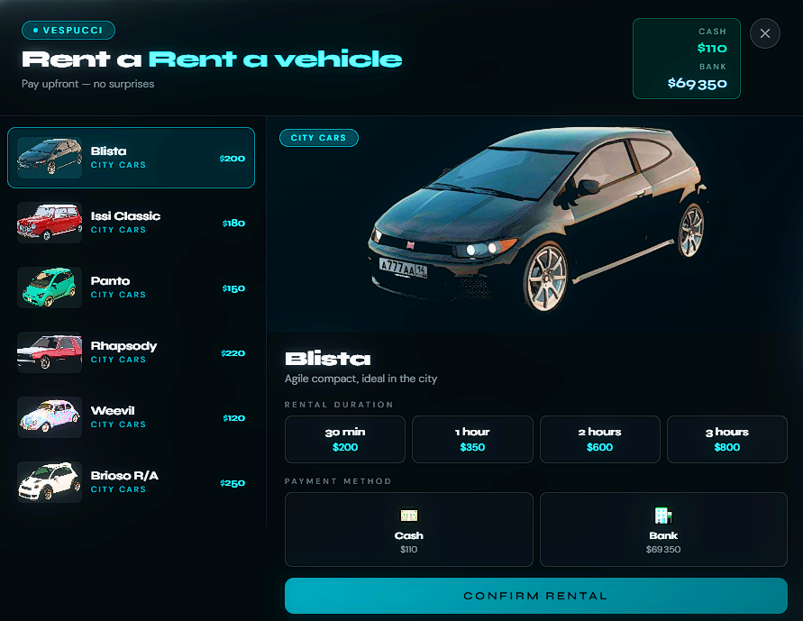 Rental Boat and Car - ESX & QB CORE - Fivem Script