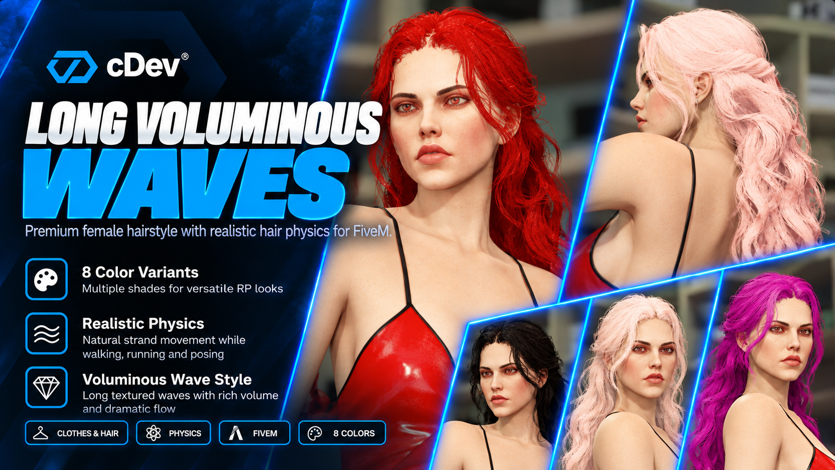 [cDev] Female Hair #23 | Long Voluminous Waves | Physics | 8 Colors