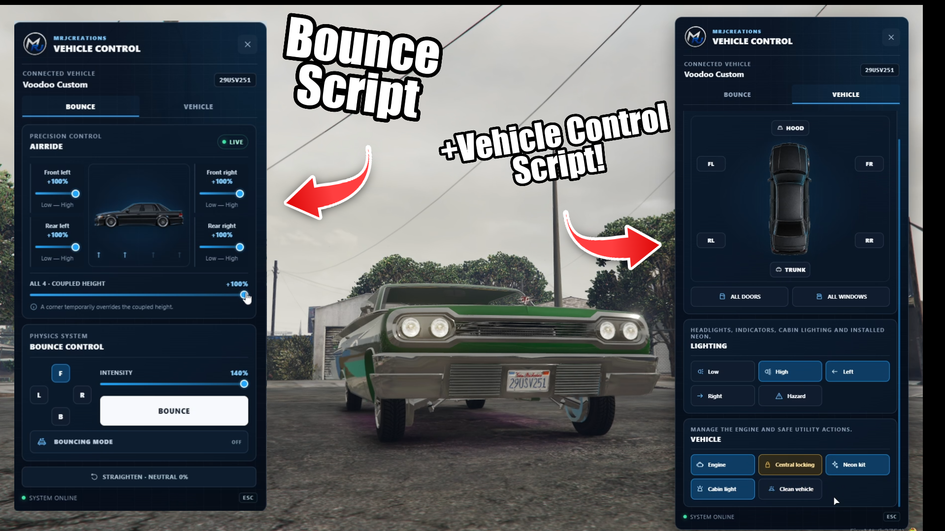 Vehicle Control Menu l & Bounce | Script