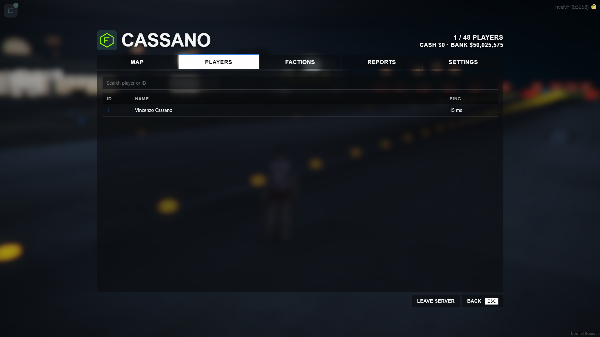 Pause menu