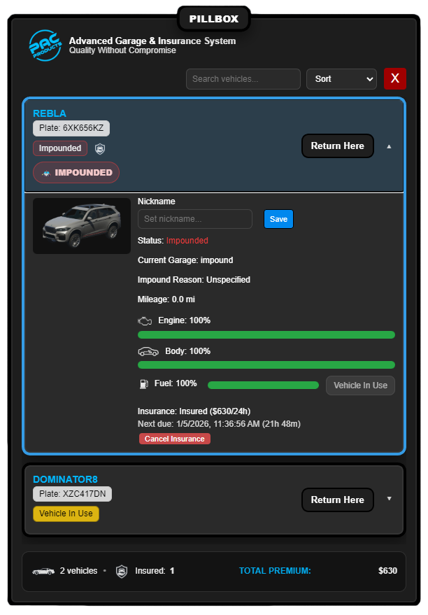 PAC ADVANCED GARAGE & INSURANCE SYSTEM