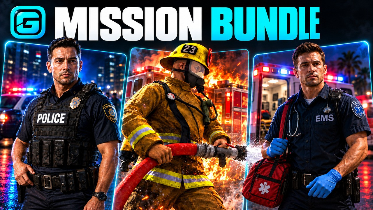Police, Ambulance & Fire — all three mission systems in one bundle.