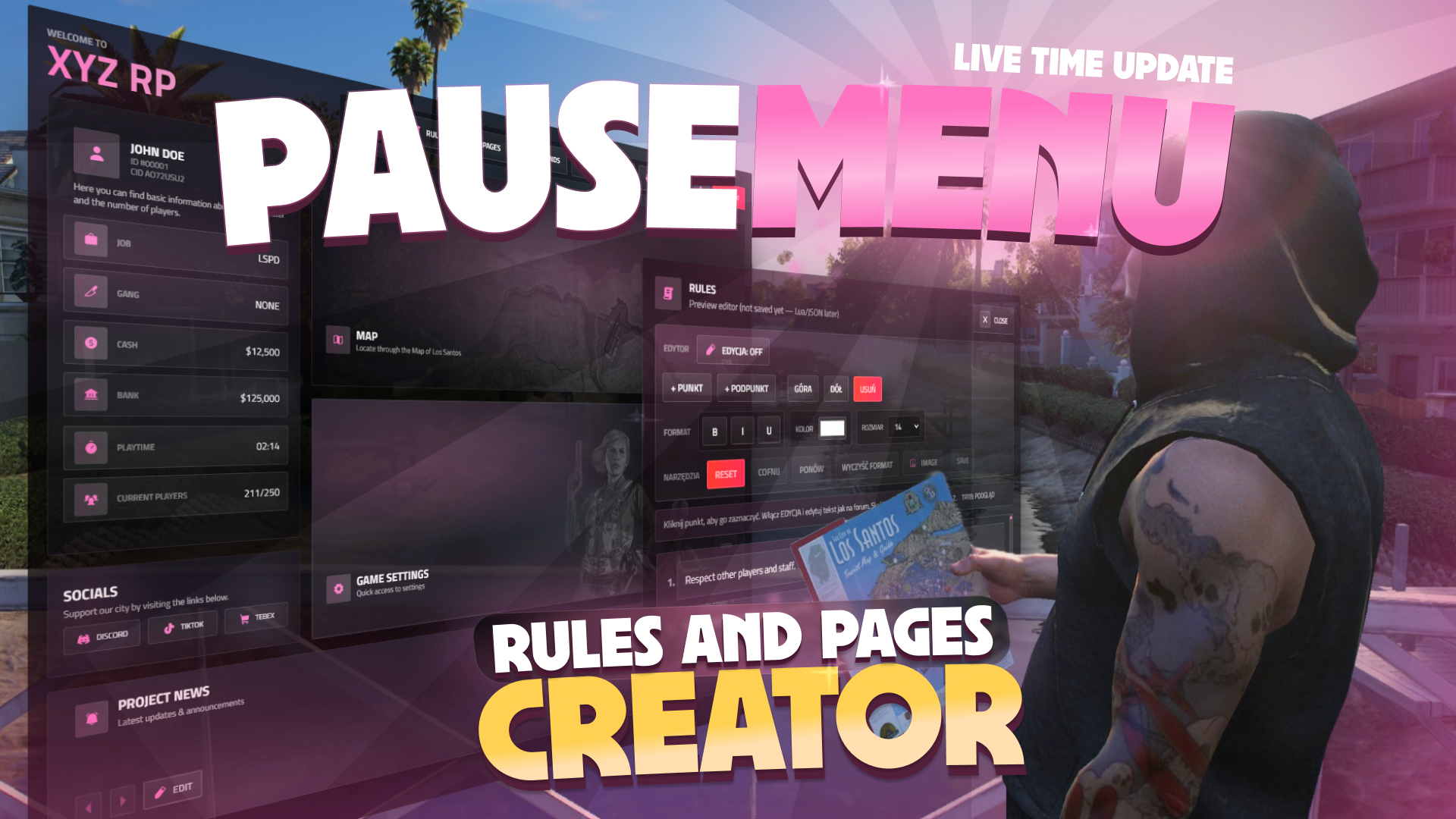 PauseMenu |  Live Rules and Pages Creator | 3d keyboard keybinds | Announce System