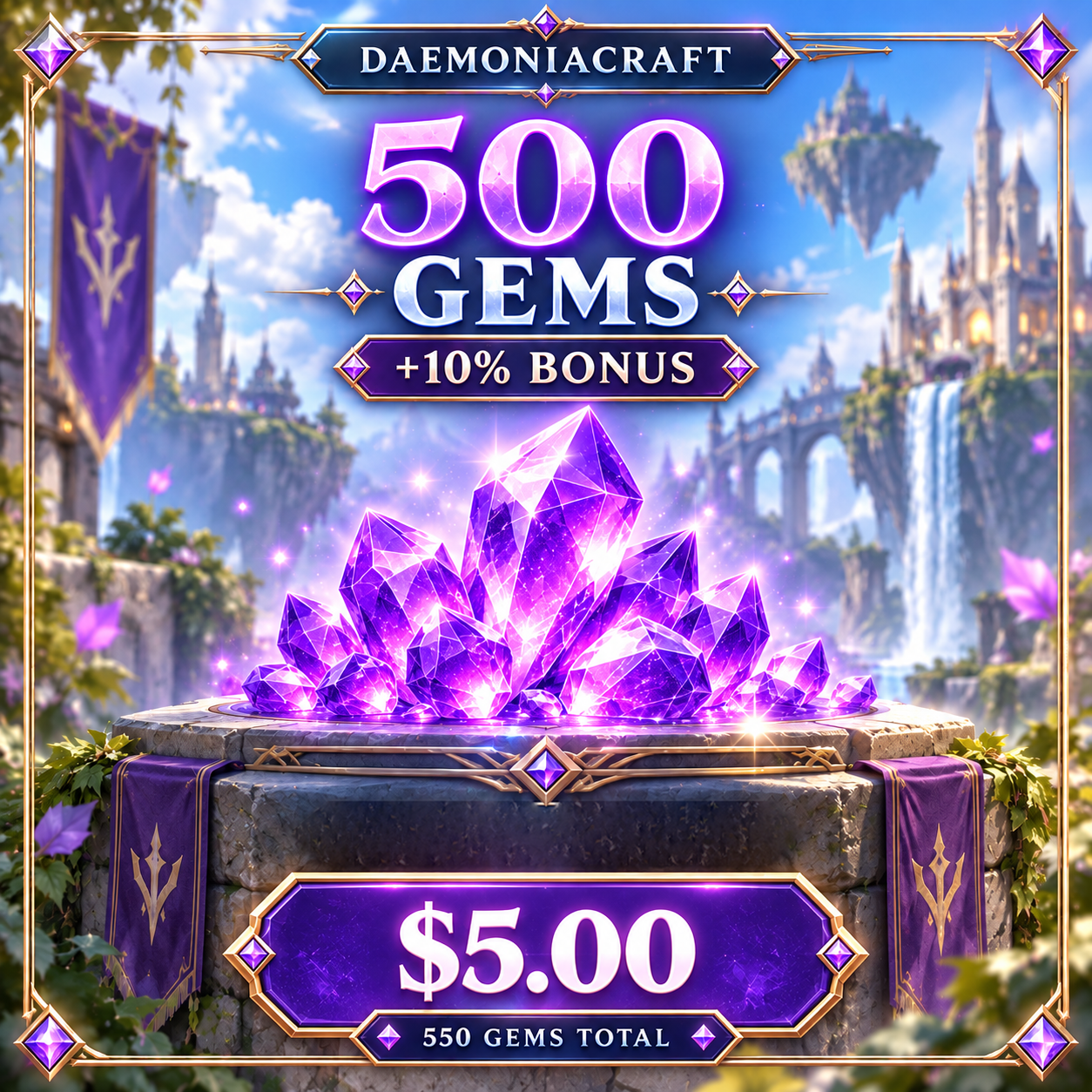 500 Gems +10% bonus gems