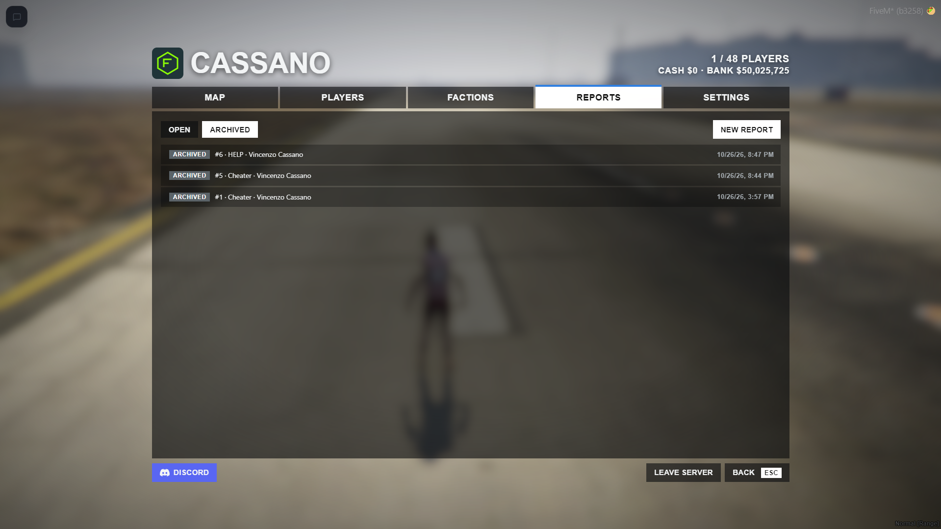 Pause menu