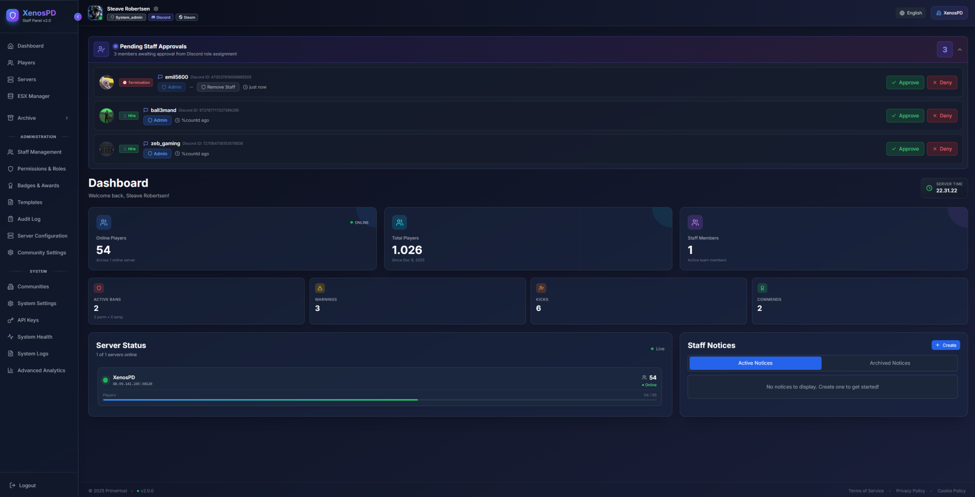 PrimeHost | Staff Panel | Game Panel Bridge