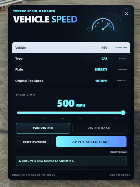 Vehicle Speed Manager  (Standalone)