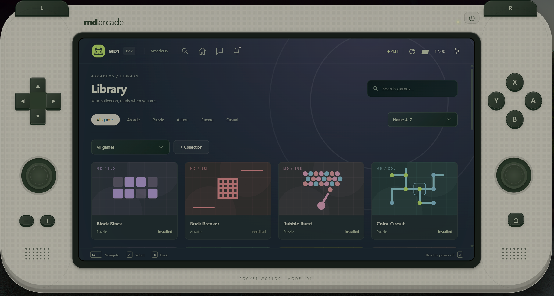 MD Arcade | Handheld console with 20+ games, multiplayer mode, seasons and custom operating system