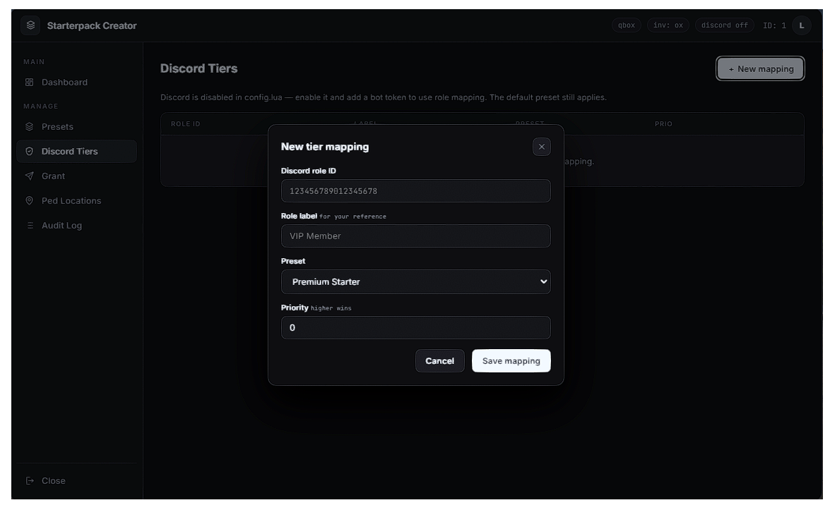Starterpack Creator — Live In-Game Pack Builder