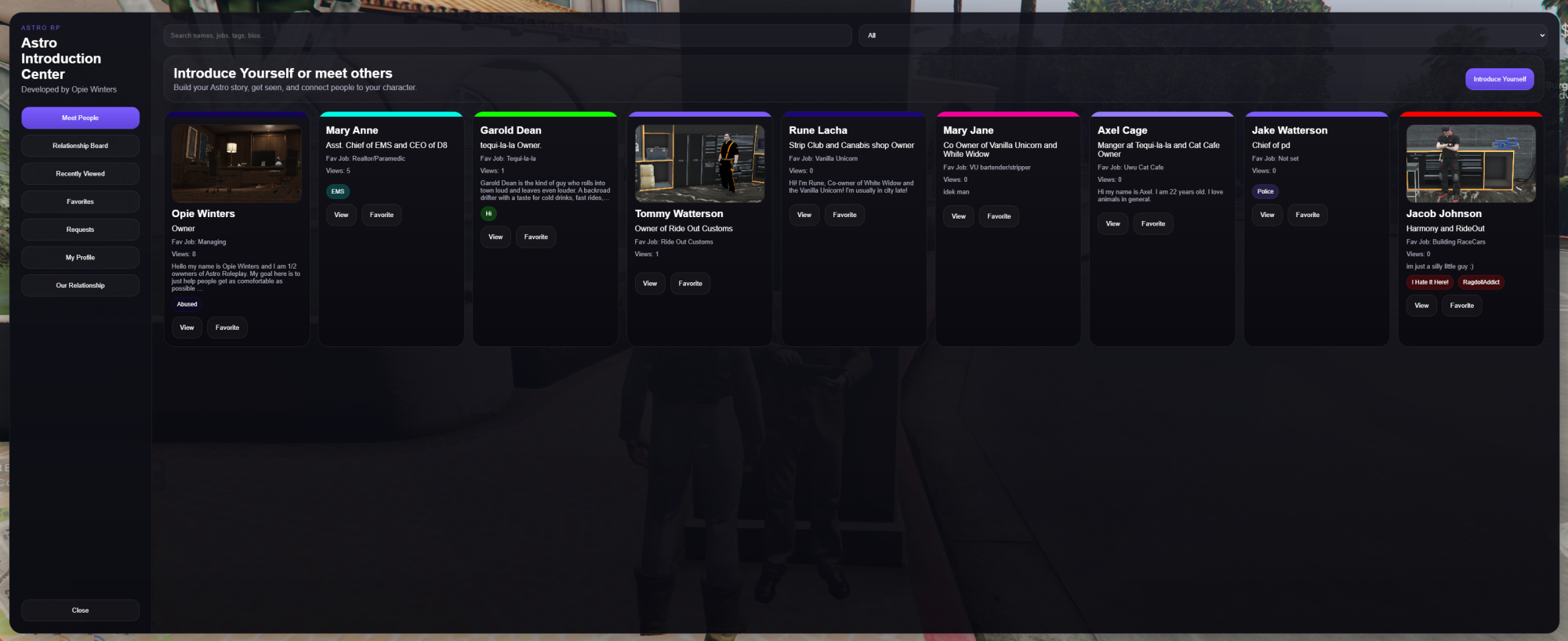 [QBCore/ESX/Astro Introduction Center — Player Introduction Board / City Social Hub