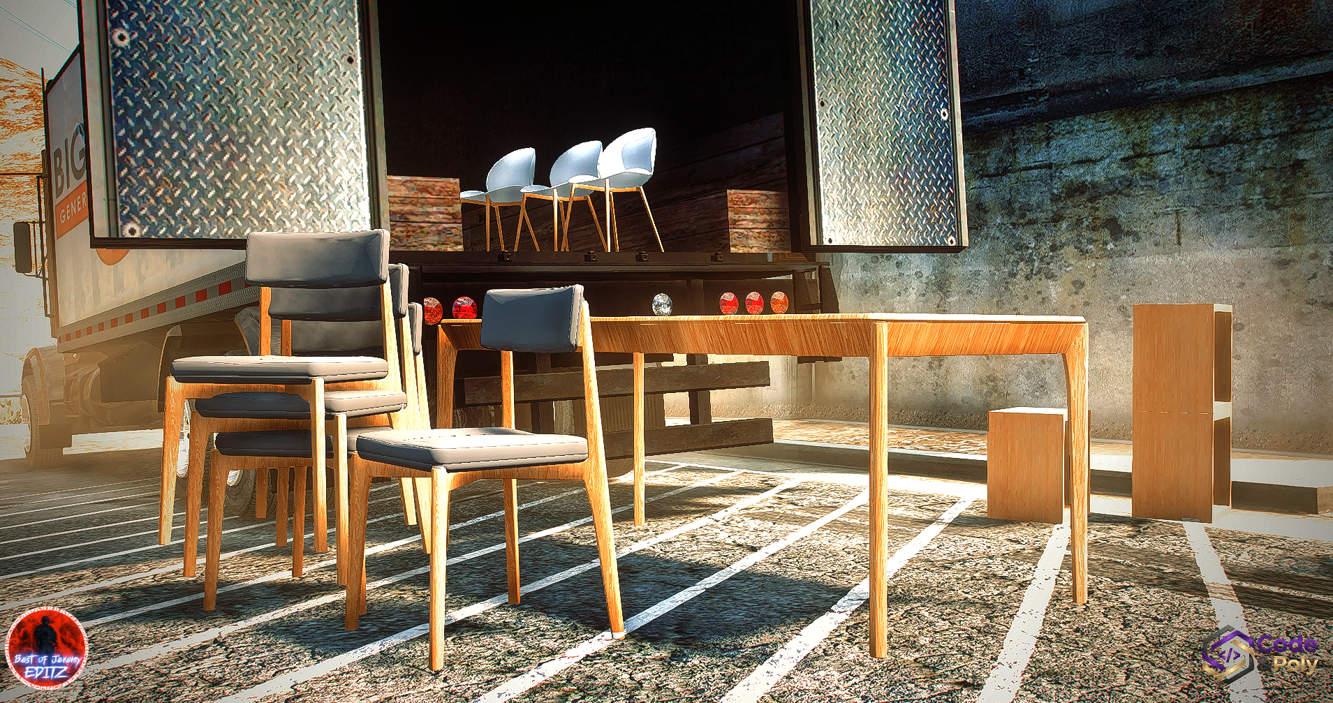 Code & Poly Esszimmer Tisch & Stuhl Props