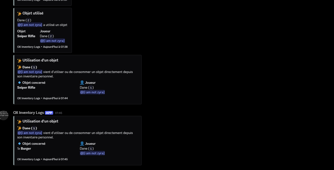 [ZYRA  OX Inventory Logs ]  Logs  {ESCROW}