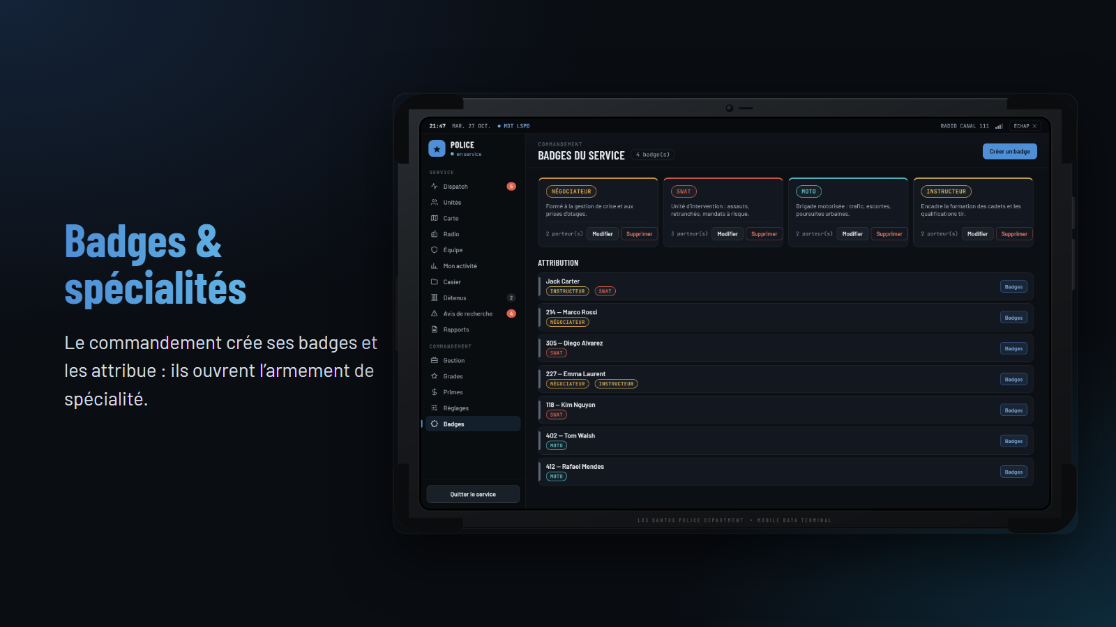 Vesper LSPD — Métier police & tablette MDT