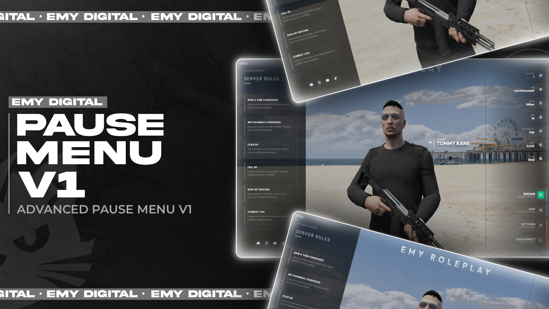 EMY Digital Pause Menu V1 – Modern & Customizable FiveM Pause Menu