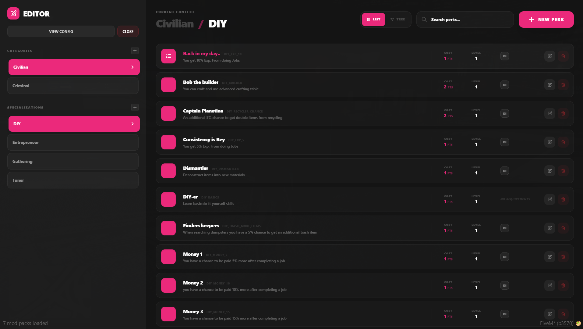 Advanced Perks System