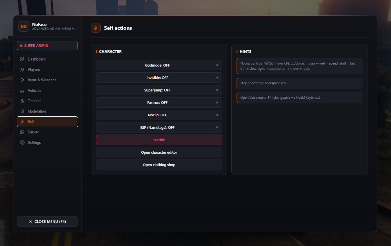 [ESX/QbCore/Standalone] NoFace Adminmenu V2.0.1