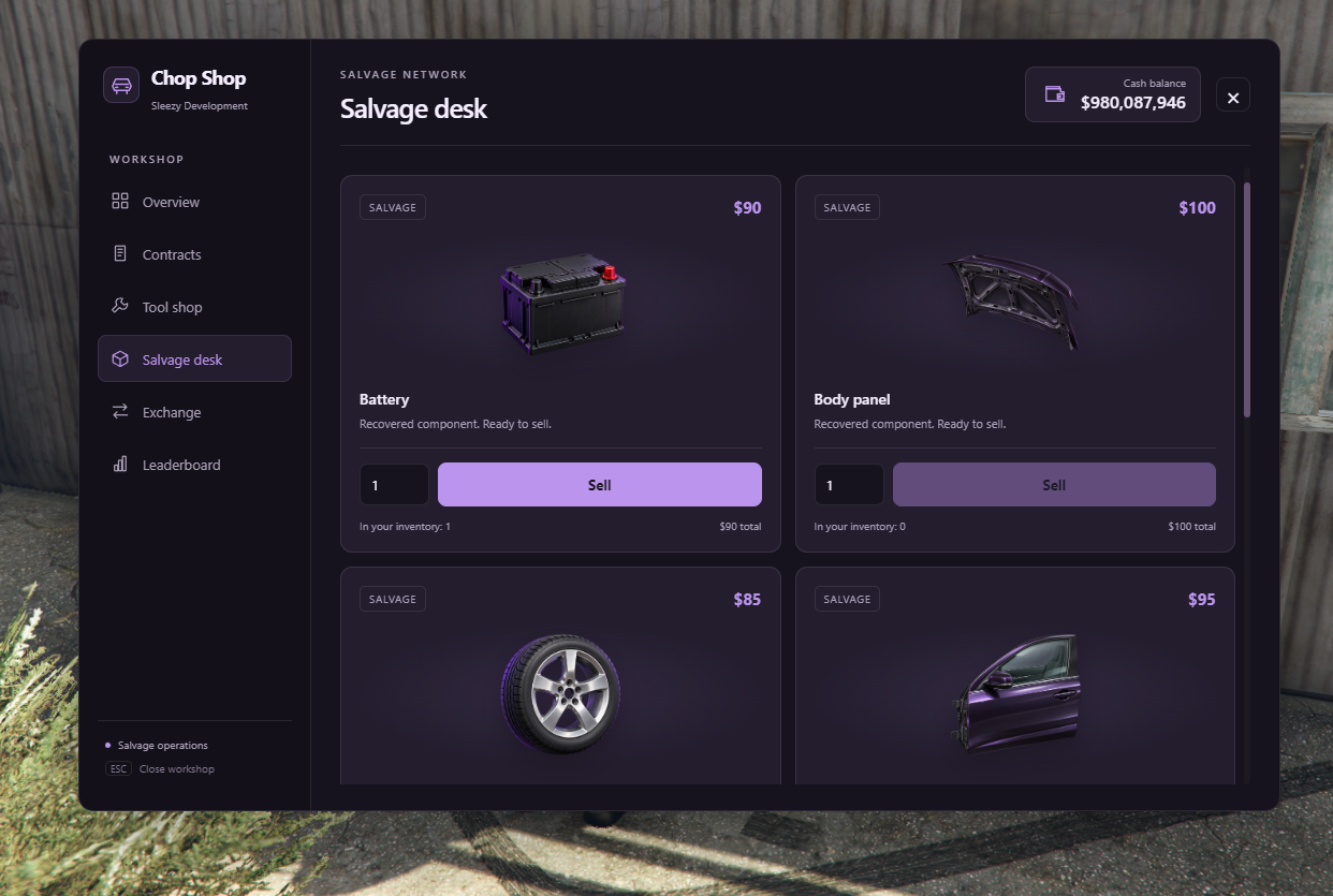 Sleezy Development • Advanced Chop Shop System (ESX, QBCore, QBOX & Standalone)