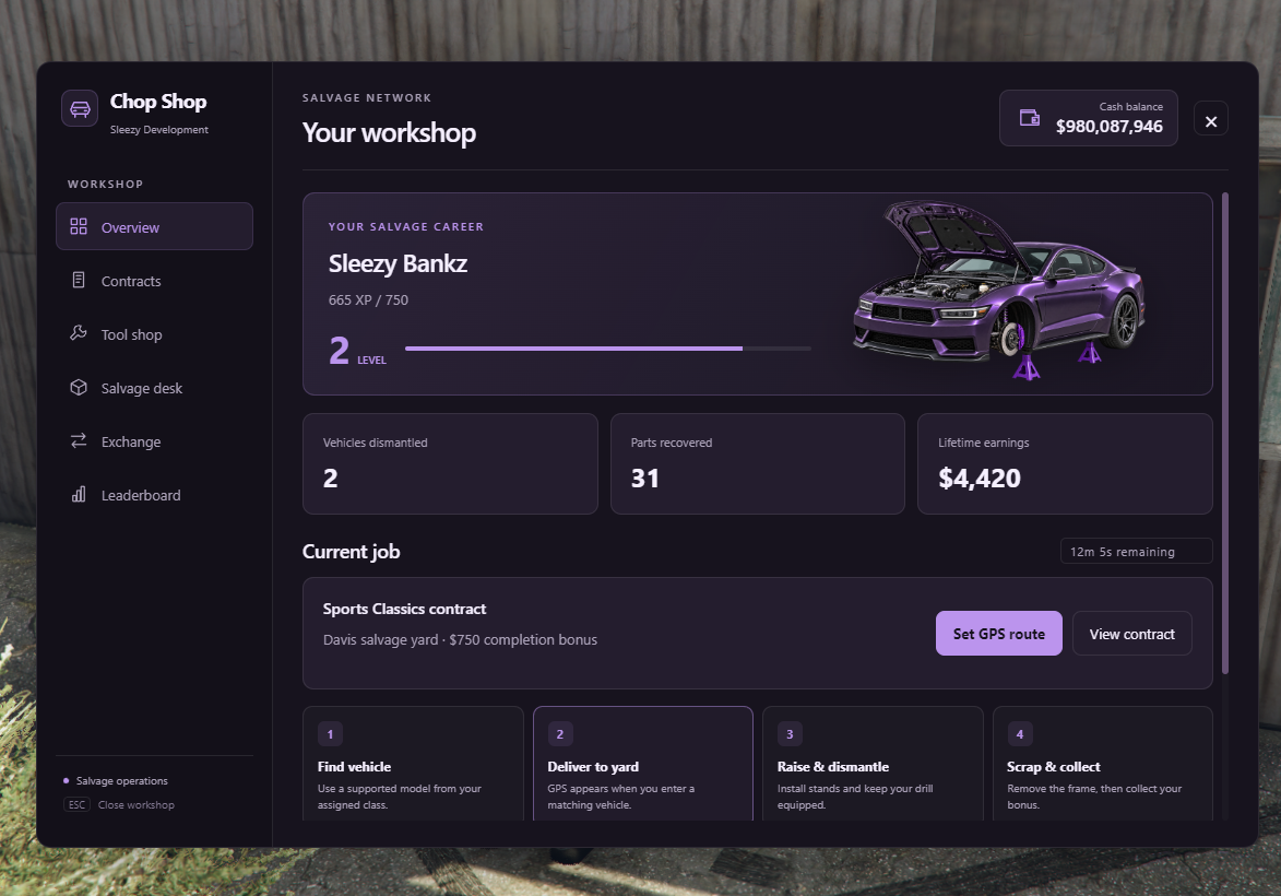 Sleezy Development • Advanced Chop Shop System (ESX, QBCore, QBOX & Standalone)
