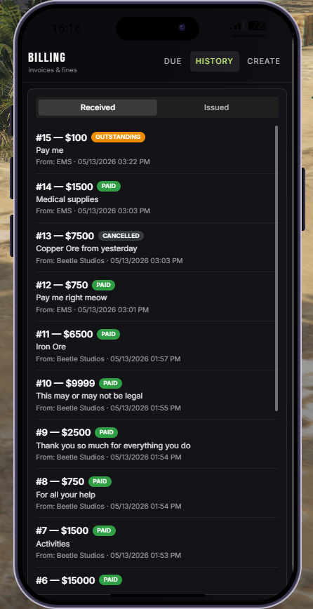 Billing System for LB Phone