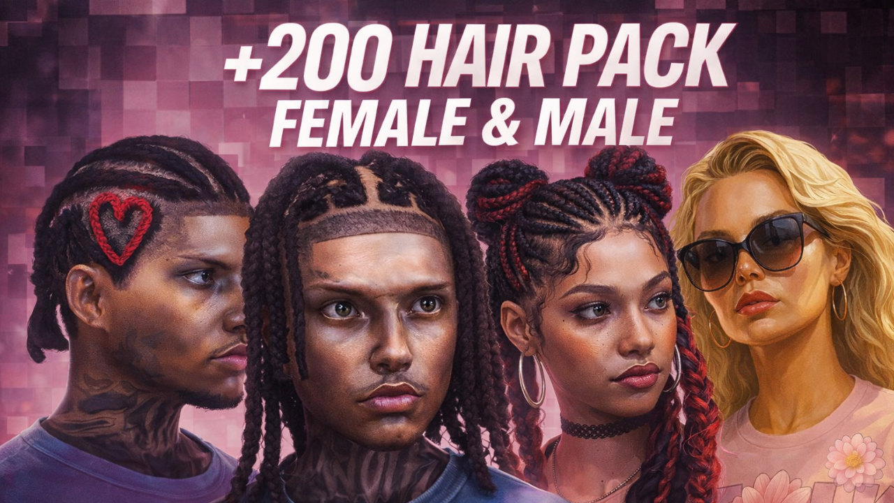 +200 HAIR PACK | FEMALE & MALE | OPTIMIZED TEXTURE