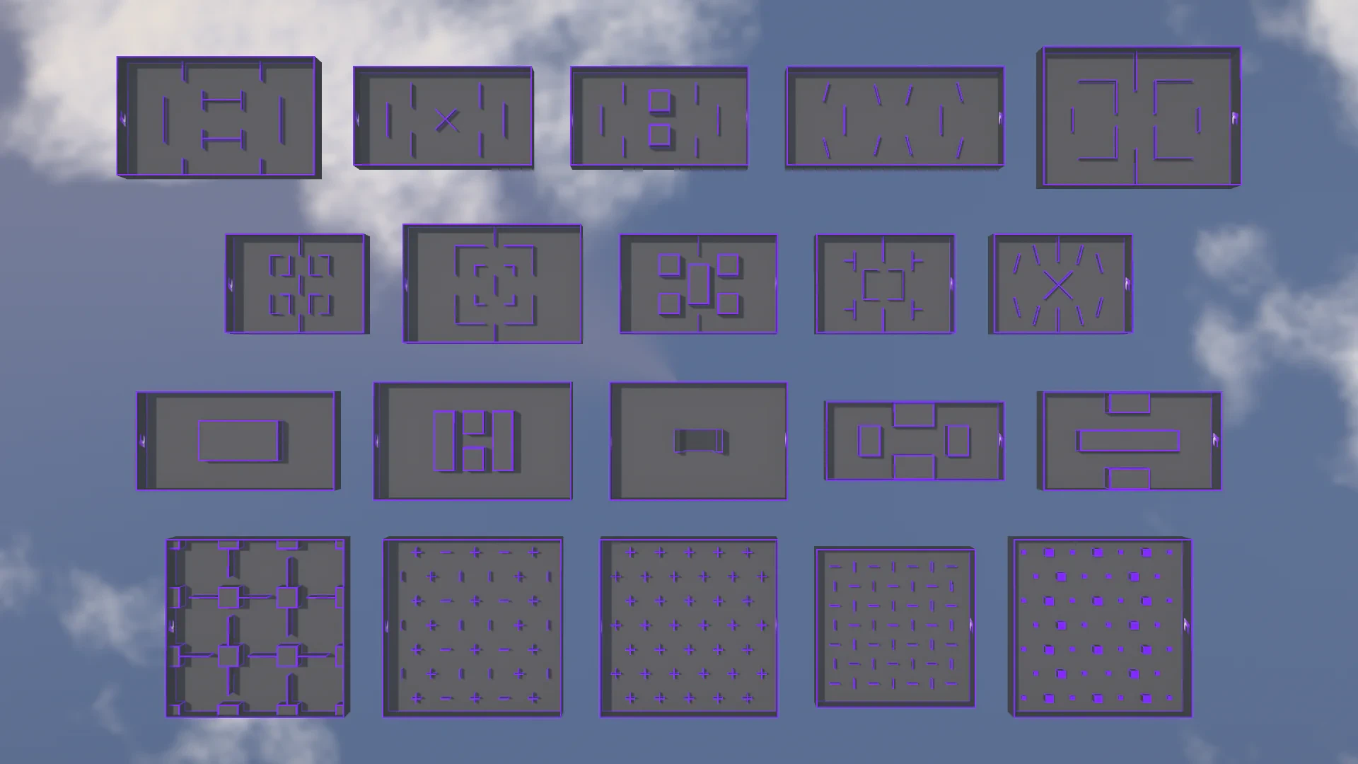 All twenty arena layouts in the IC PvP Maps pack, seen from above