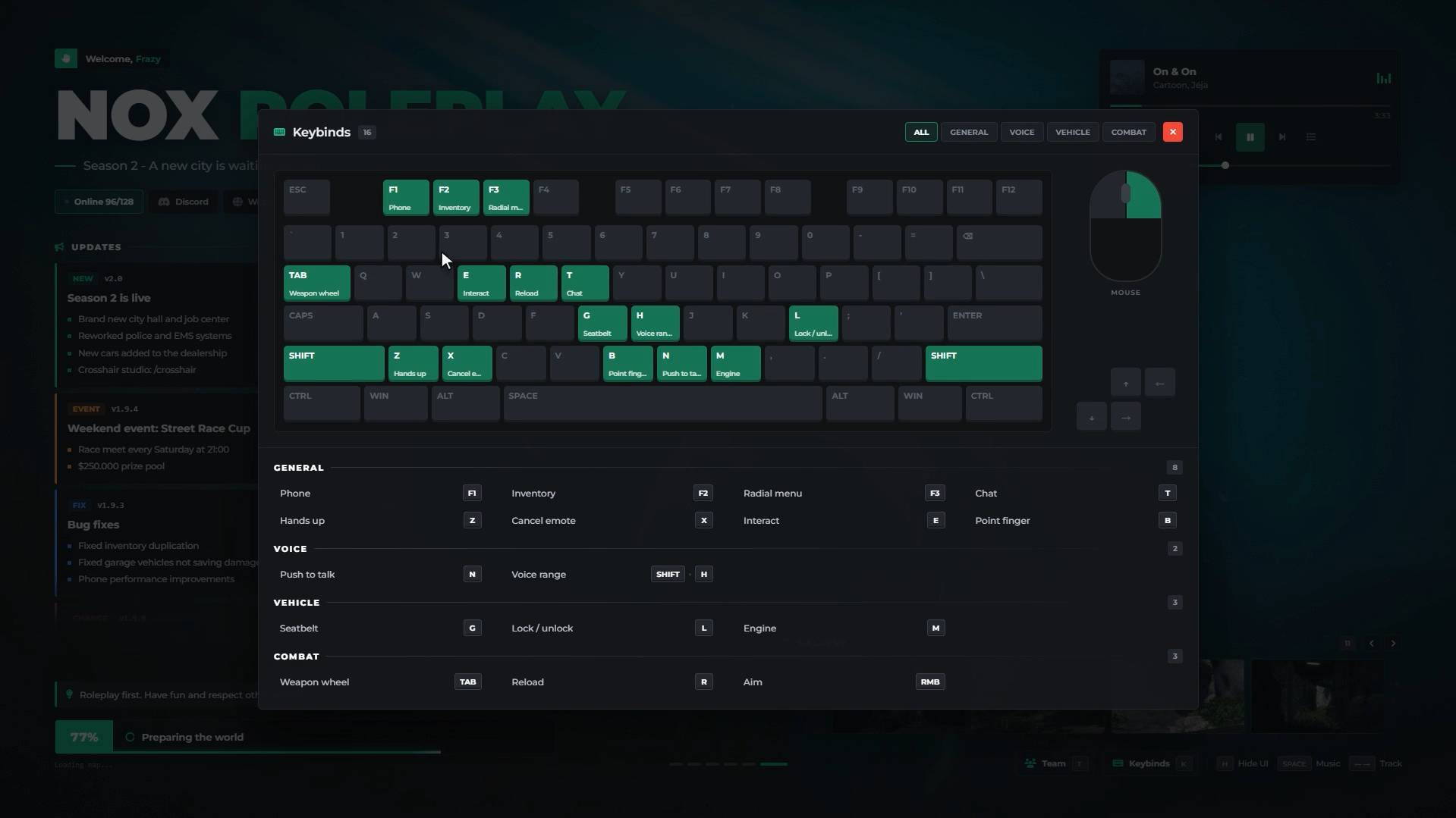 NOX Loading Screen | Music Player, Updates & Keybinds