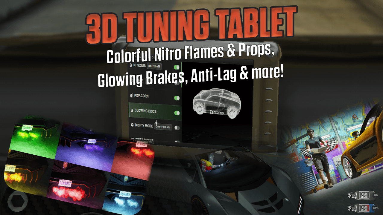3D Tuning Tablet: Colorful Nitro Flames & Props, Glowing Brakes, Anti-Lag & more!