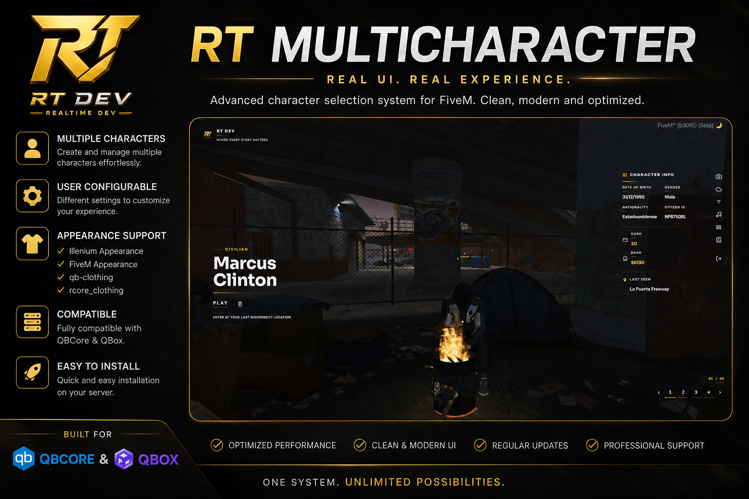 RT Multicharacter — Premium Character Selection (QBX · QB-Core)