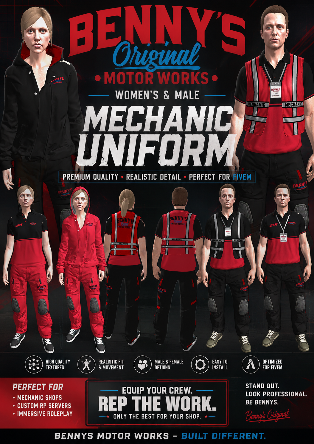 Women & Mens Bennys mechanic Uniform