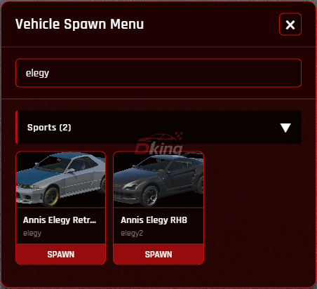 VEHICLE SPAWN MENU